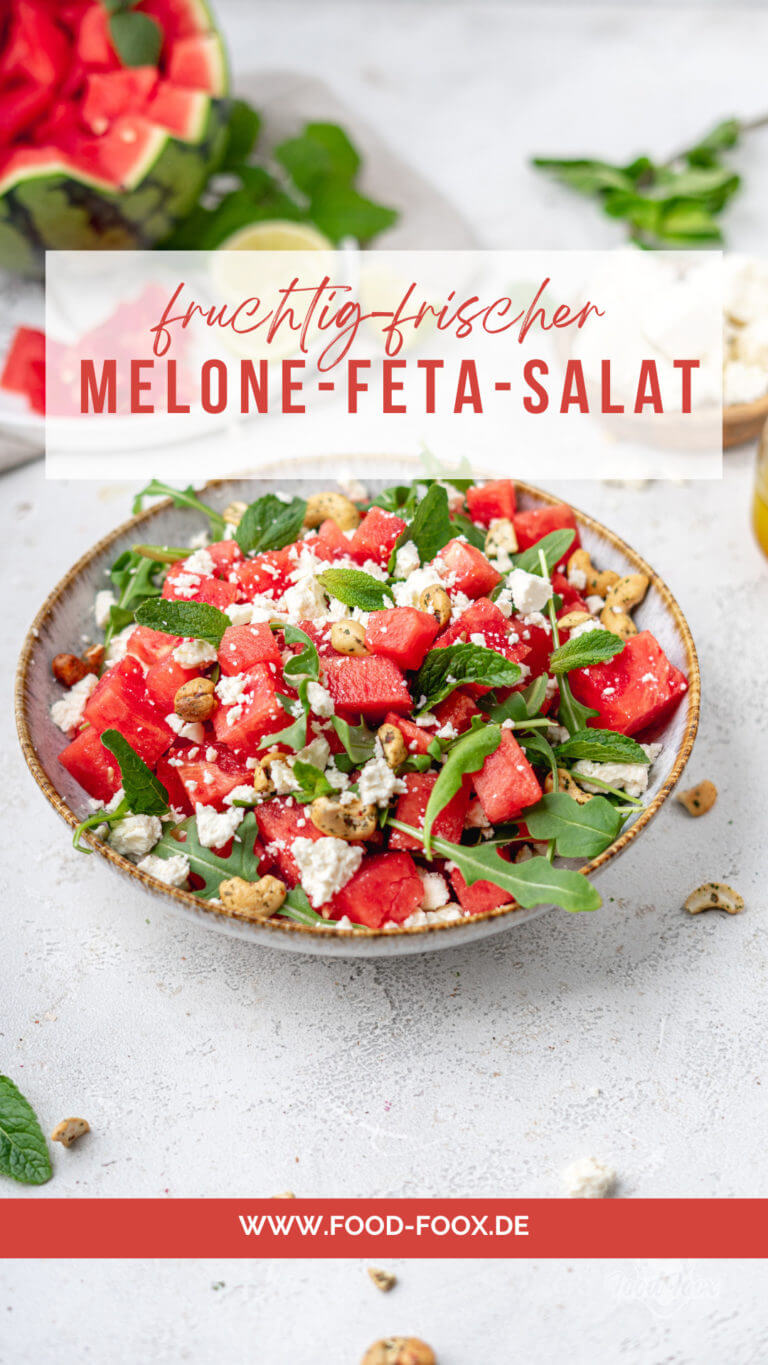 Collage für das Rezept "Fruchtig-frischer Wassermelonen-Salat mit Feta, Minze & Rucola" zum Teilen auf Pinterest
