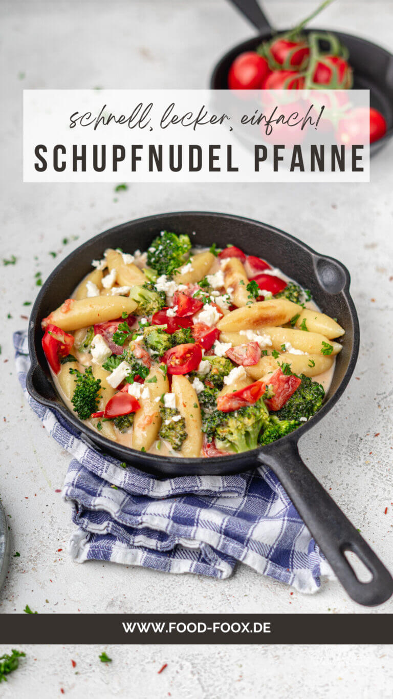 Collage für das Rezept "Cremige Schupfnudel-Gemüse-Pfanne " zum Teilen auf Pinterest.