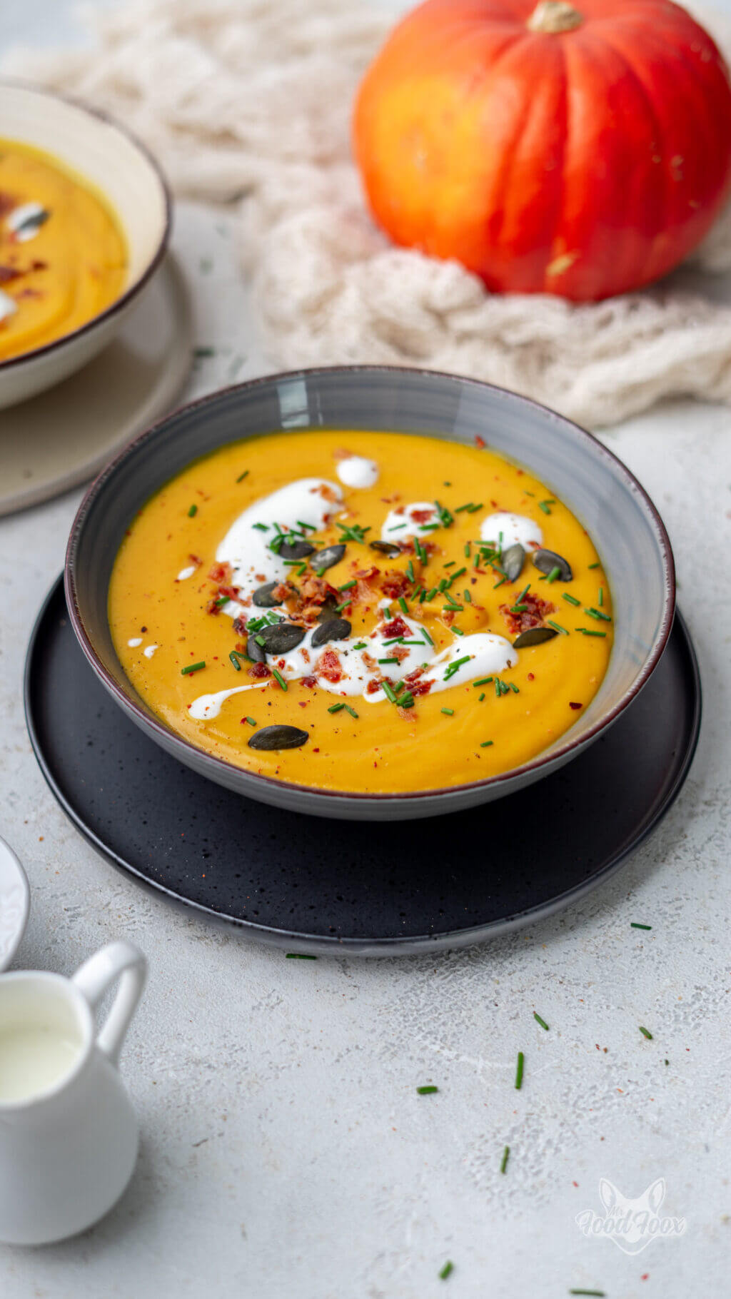 Cremige Kürbissuppe mit Kokosmilch aus Hokkaido-Kürbis