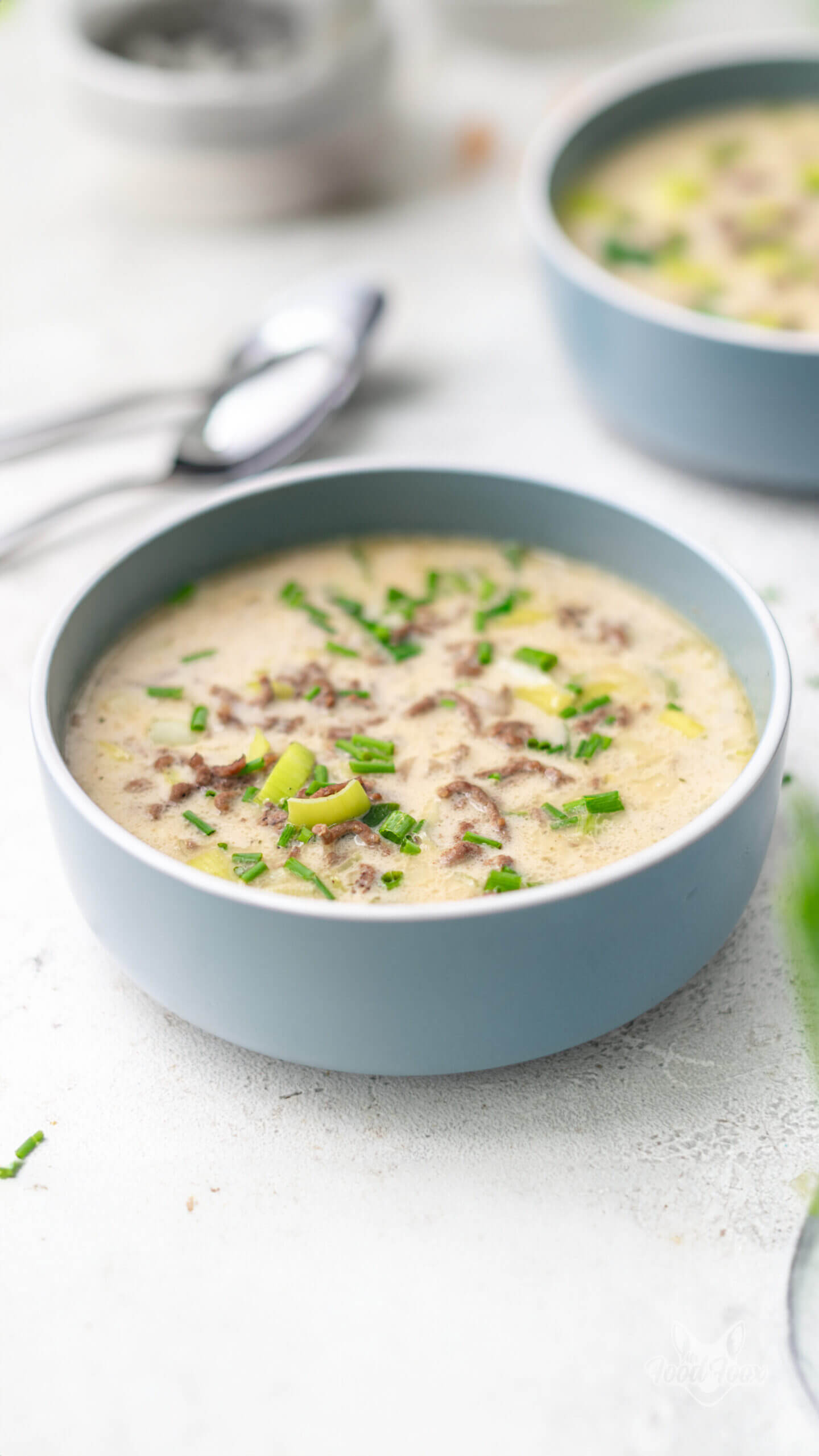 Käse-Lauch-Suppe mit Hack &amp; Schmelzkäse (kalorienarm, lowcarb)