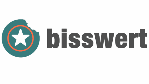 Logo von bisswert.de: ein angebissener Keks mit Stern neben dem Schriftzug bisswert